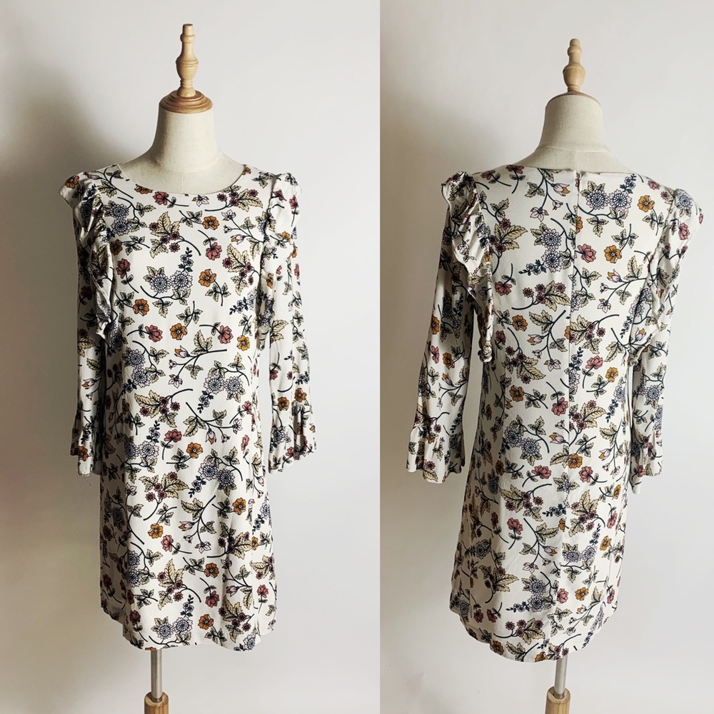 SANCTUARY Cream Ruffle Floral Sheath Dress S